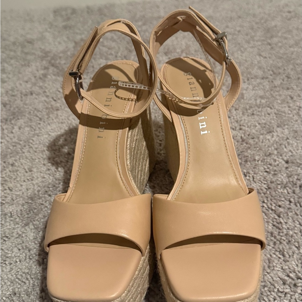Gianni Bini Tan Wedge Leather Espadrilles with Ankle Straps - Picture 3 of 8